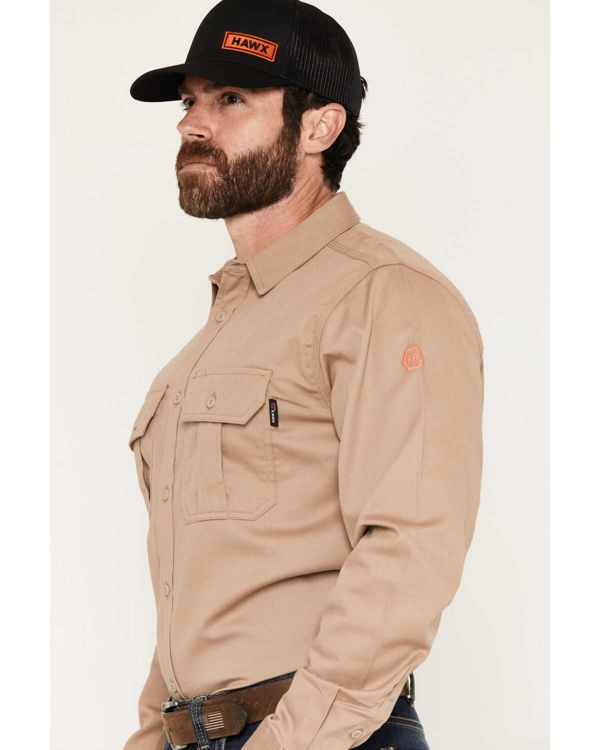 Image #2 - Hawx Men's FR Woven Long Sleeve Button-Down Work Shirt, Khaki, hi-res
