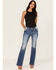 Image #3 - Miss Me Women's Medium Wash Mid Rise Southwestern Print Pocket 32" Bootcut Stretch Denim Jeans, Medium Wash, hi-res