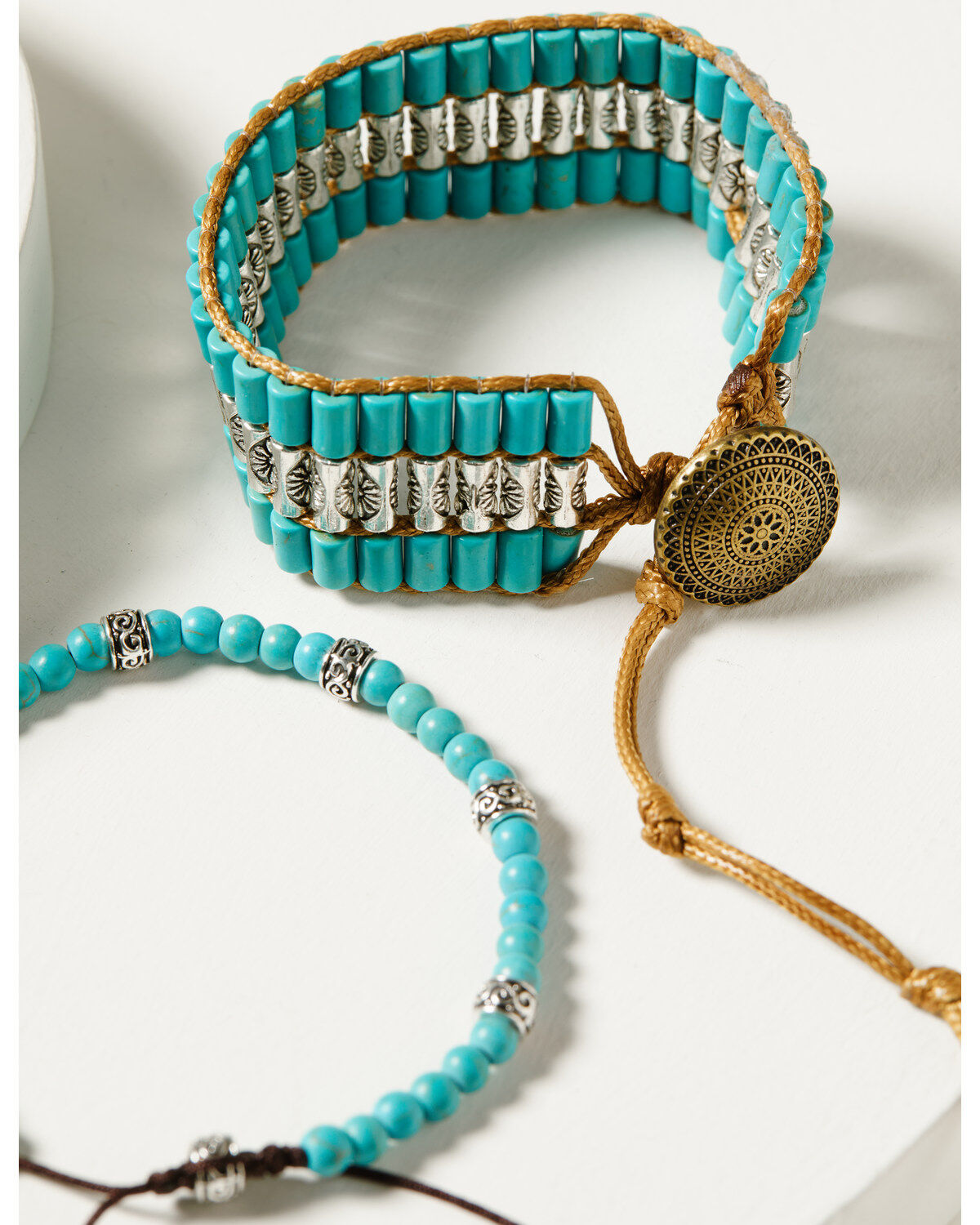 Image #2 - Shyanne Women's Beaded Pull Tie Bracelet Set - 2 Piece, Turquoise, hi-res