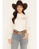 Image #1 - Ely Walker Women's Boot Barn Exclusive Polka Dot Print Long Sleeve Pearl Snap Cropped Western Shirt, Ivory, hi-res