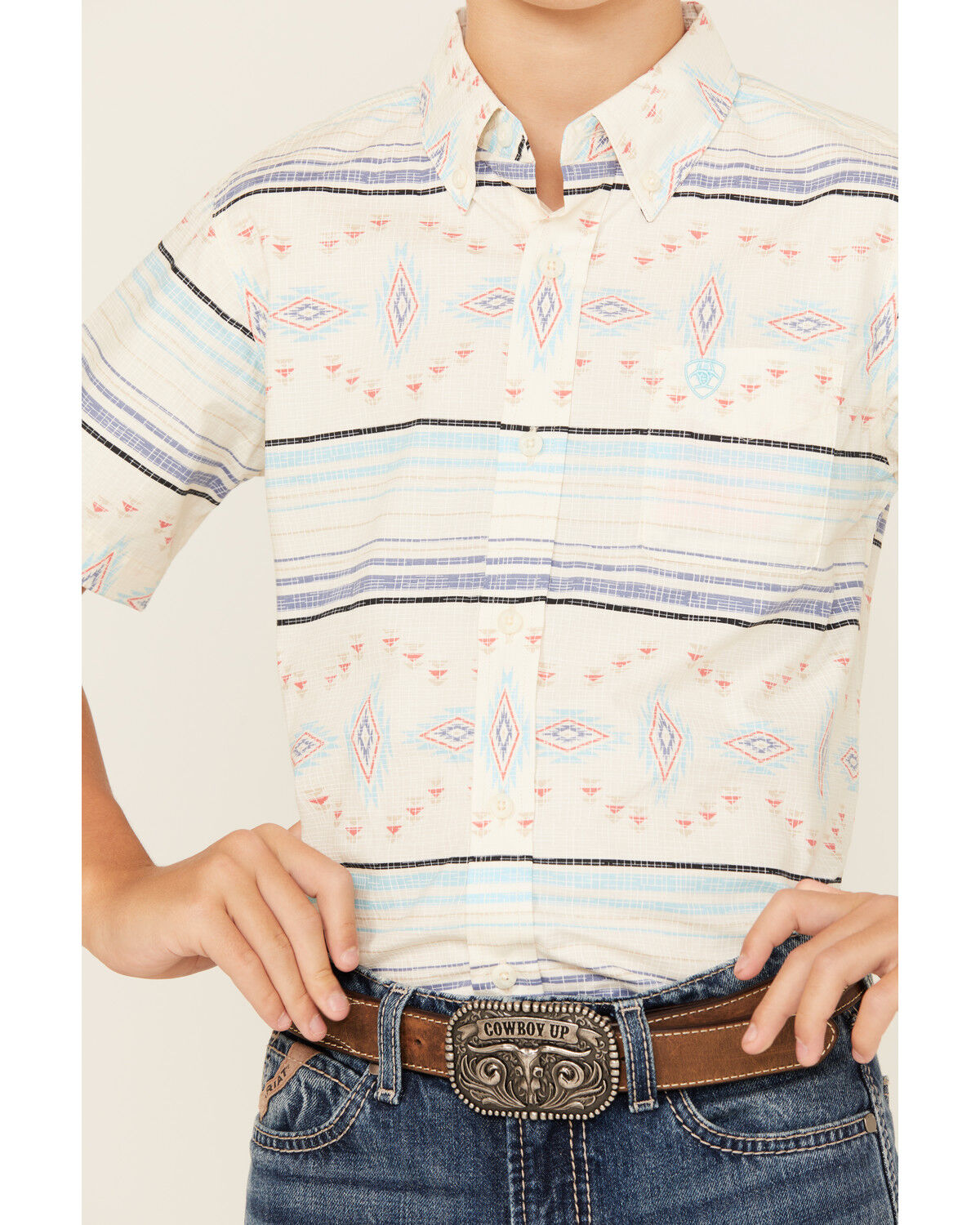 Image #3 - Ariat Boys' Sandshell Southwestern Striped Short Sleeve Button-Down Western Shirt, , hi-res