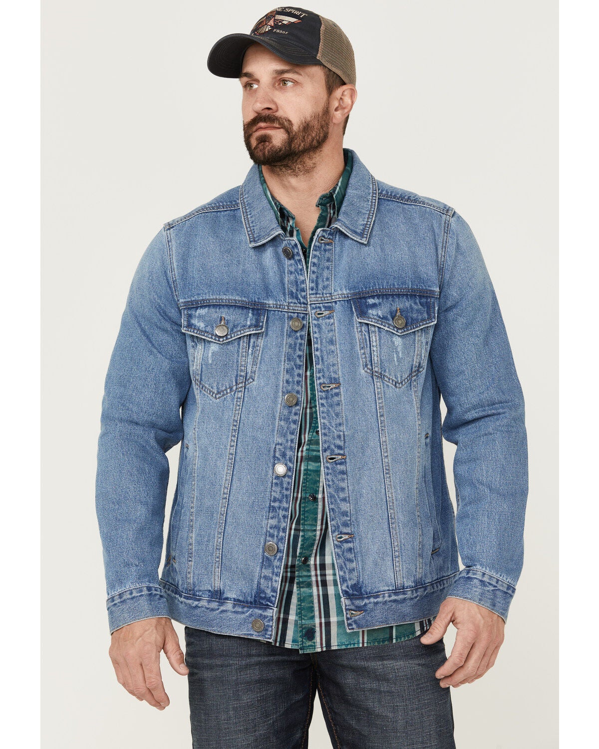 Moonshine Spirit&reg; Men's Button-Down Unlined Denim Trucker Jacket, Medium Wash, hi-res