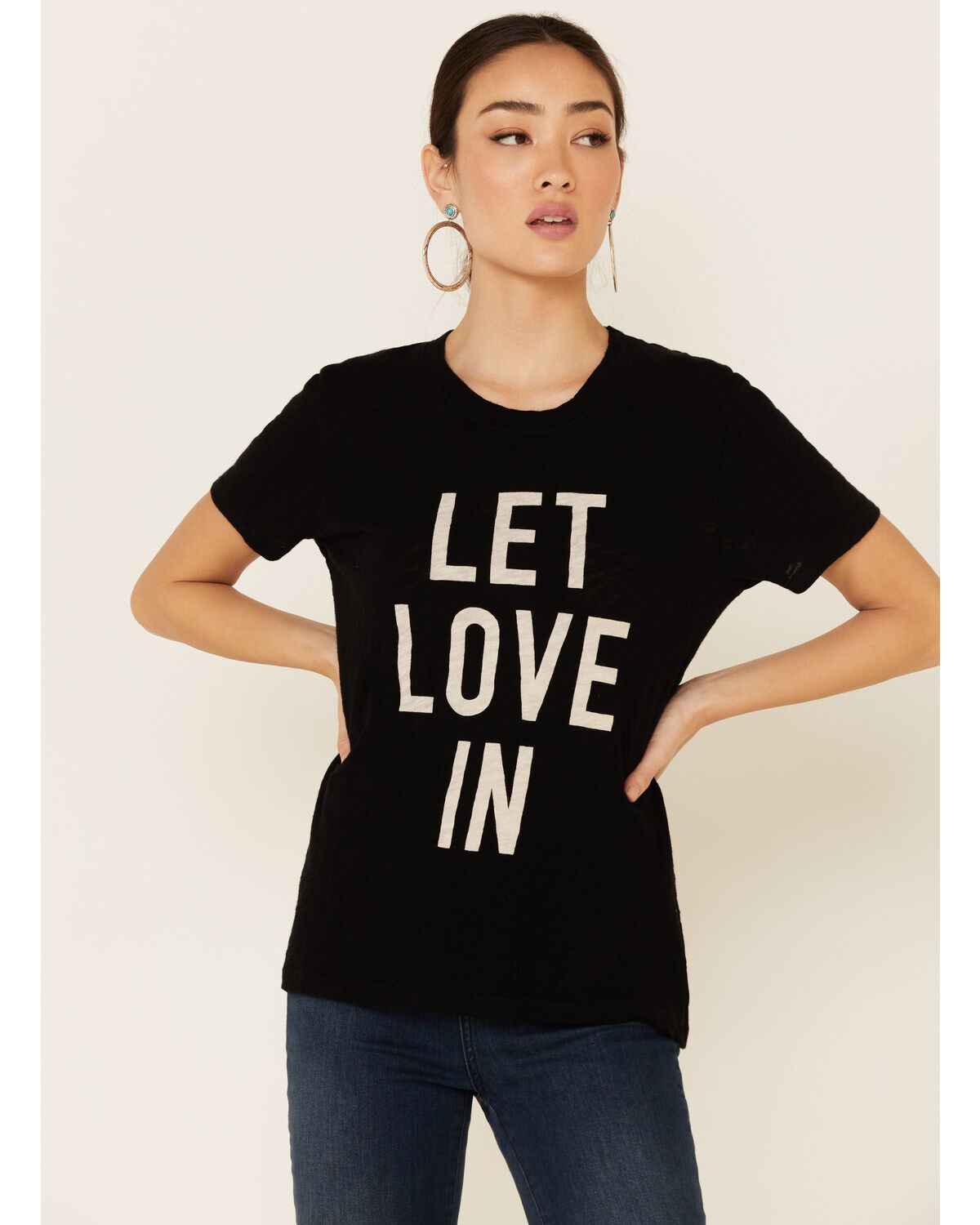 Image #1 - Revel Women's Let Love In Graphic Slub Short Sleeve Tee, Black, hi-res