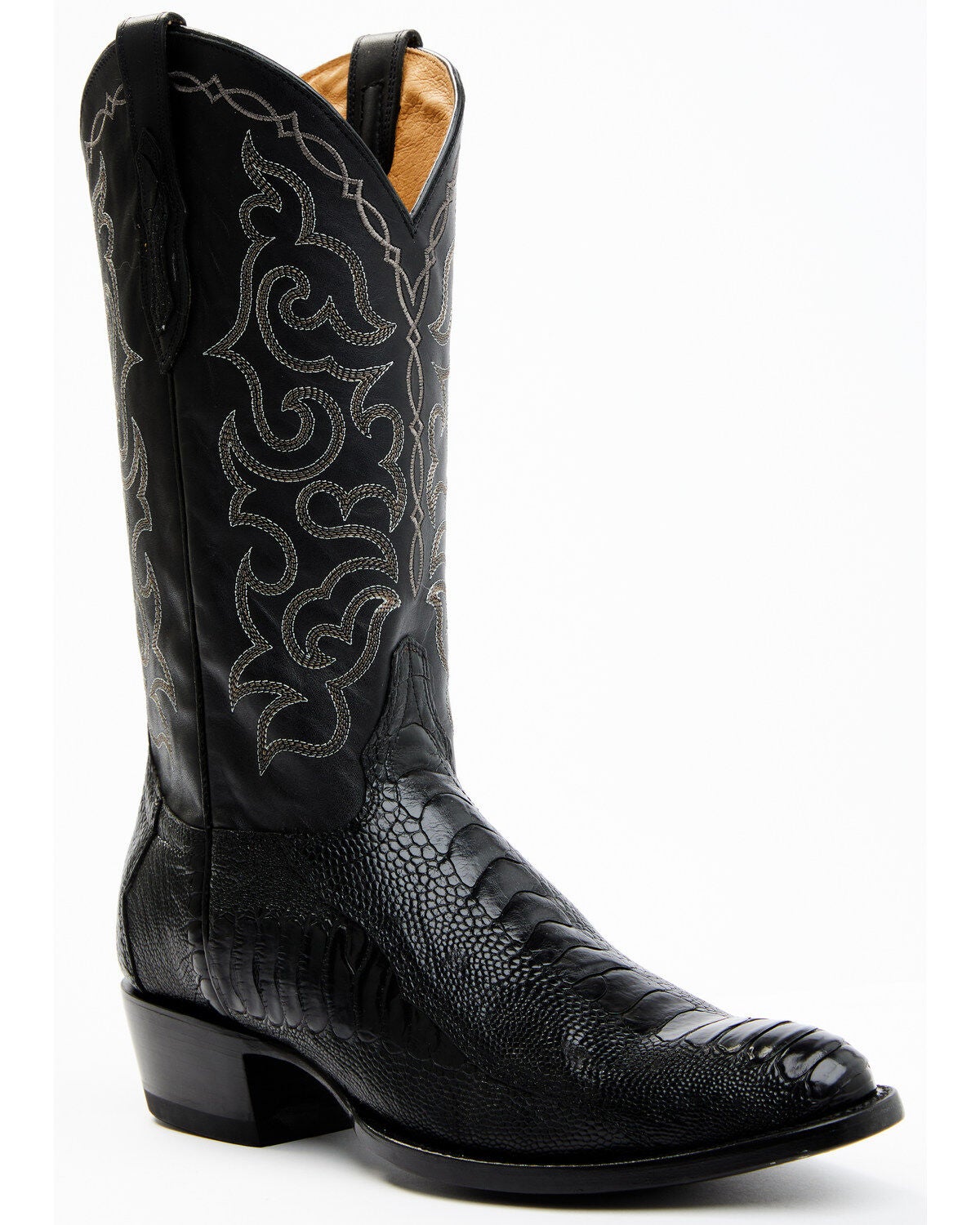 Cody James Men's Exotic Ostrich Leg Western Boots - Round Toe, Black, hi-res