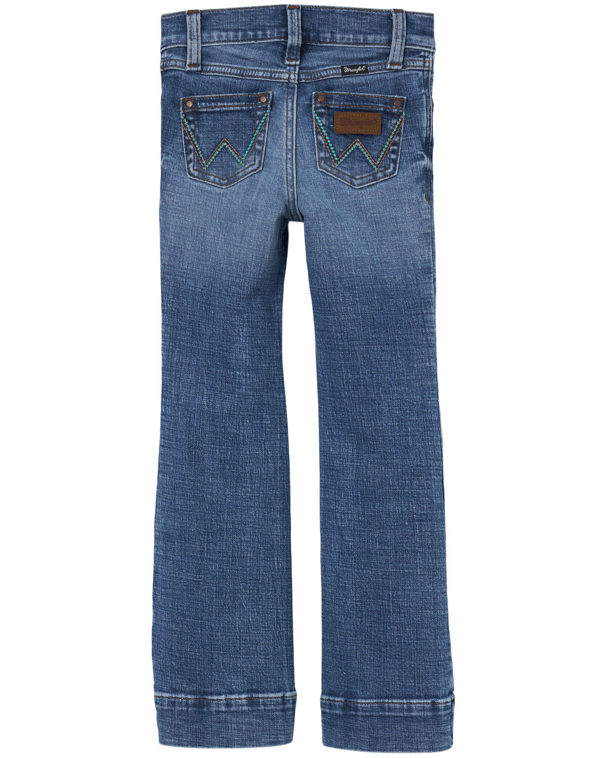 Image #1 - Wrangler Girls' Embroidered Trouser Stretch Denim Jeans, Blue, hi-res