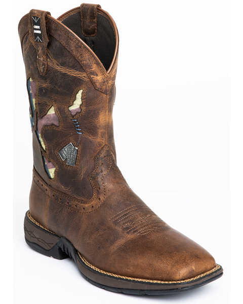 Brothers and Sons Men's Star Exports With Flag Western Performance Boots - Broad Square Toe, Brown, hi-res