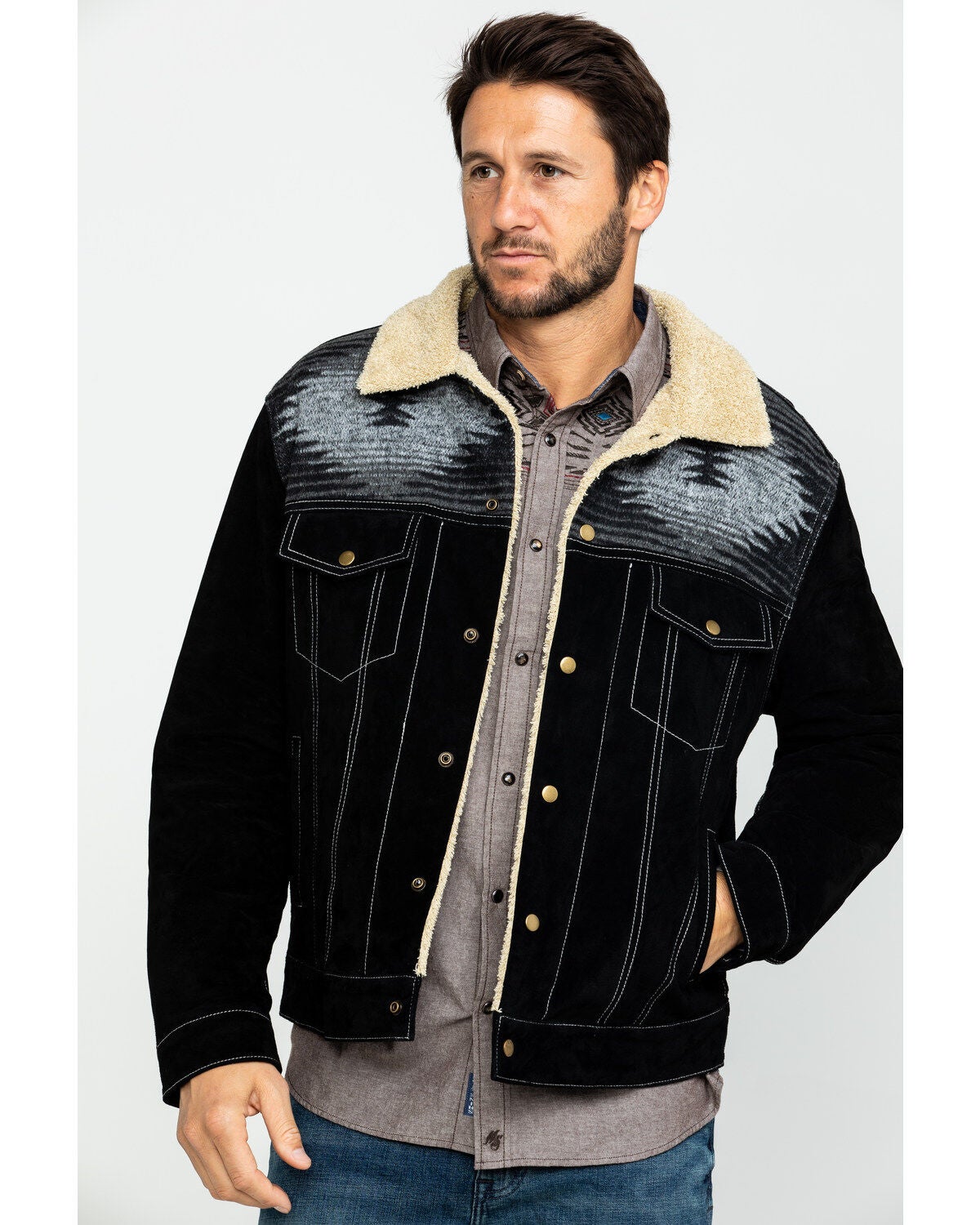 Scully Men's Boar Suede Jean Jacket, Black, hi-res