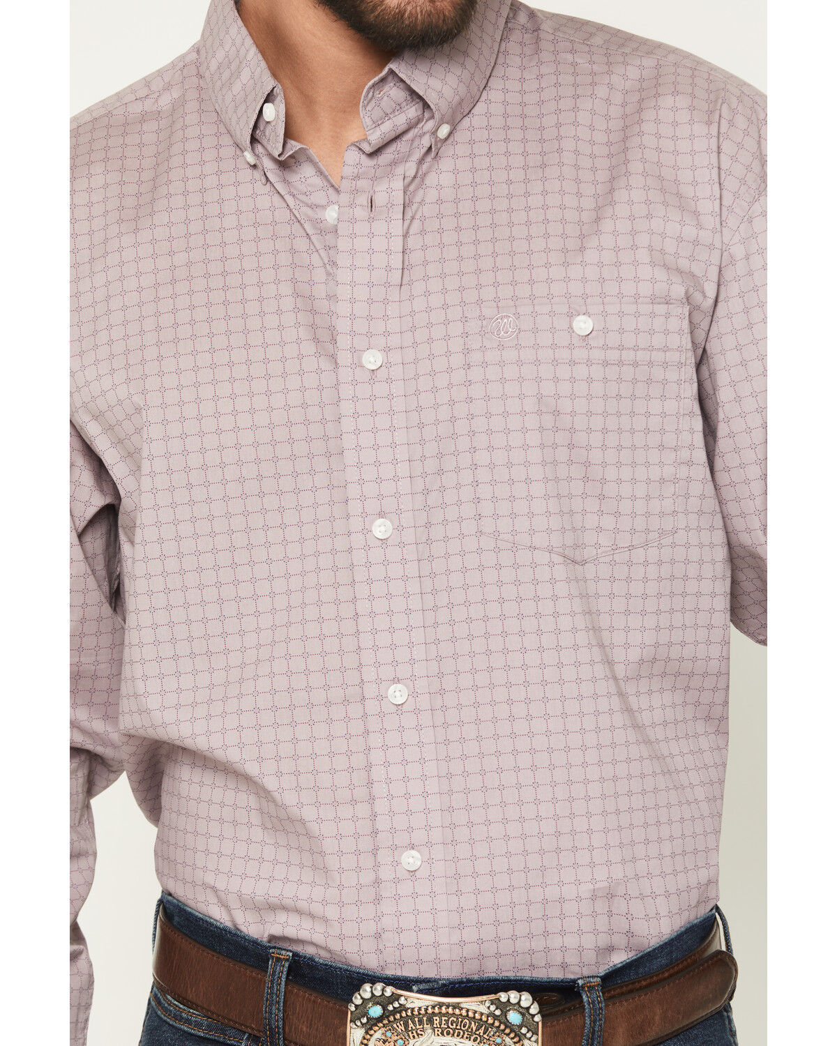 Image #3 - Wrangler Men's Plaid Print Long Sleeve Button-Down Stretch Western Shirt, Lavender, hi-res