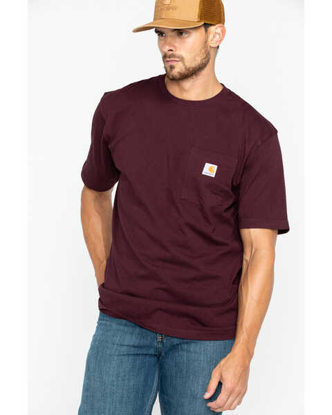 Image #1 - Carhartt Men's Loose Fit Heavyweight Logo Pocket Work T-Shirt, Port, hi-res