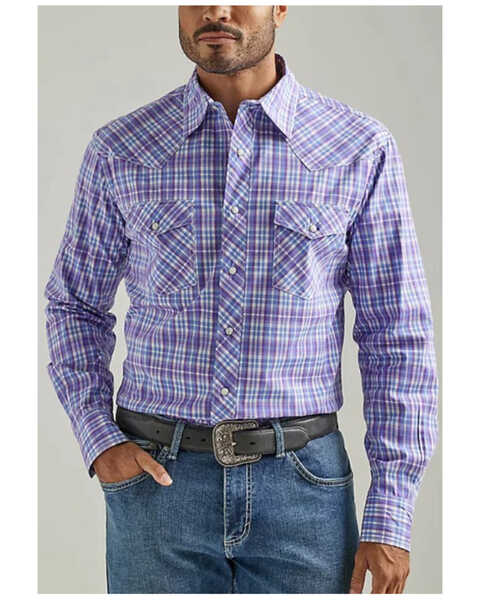 Wrangler 20X Men's Competition Advanced Comfort Plaid Print Long Sleeve Snap Western Shirt - Tall, Purple, hi-res