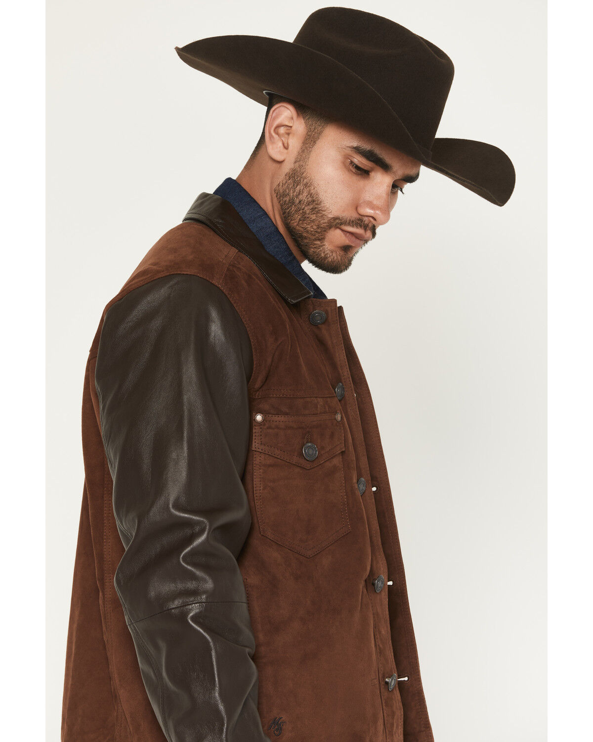 Image #2 - Moonshine Spirit Men's Brody Color Block Leather Button-Down Jacket, Rust Copper, hi-res
