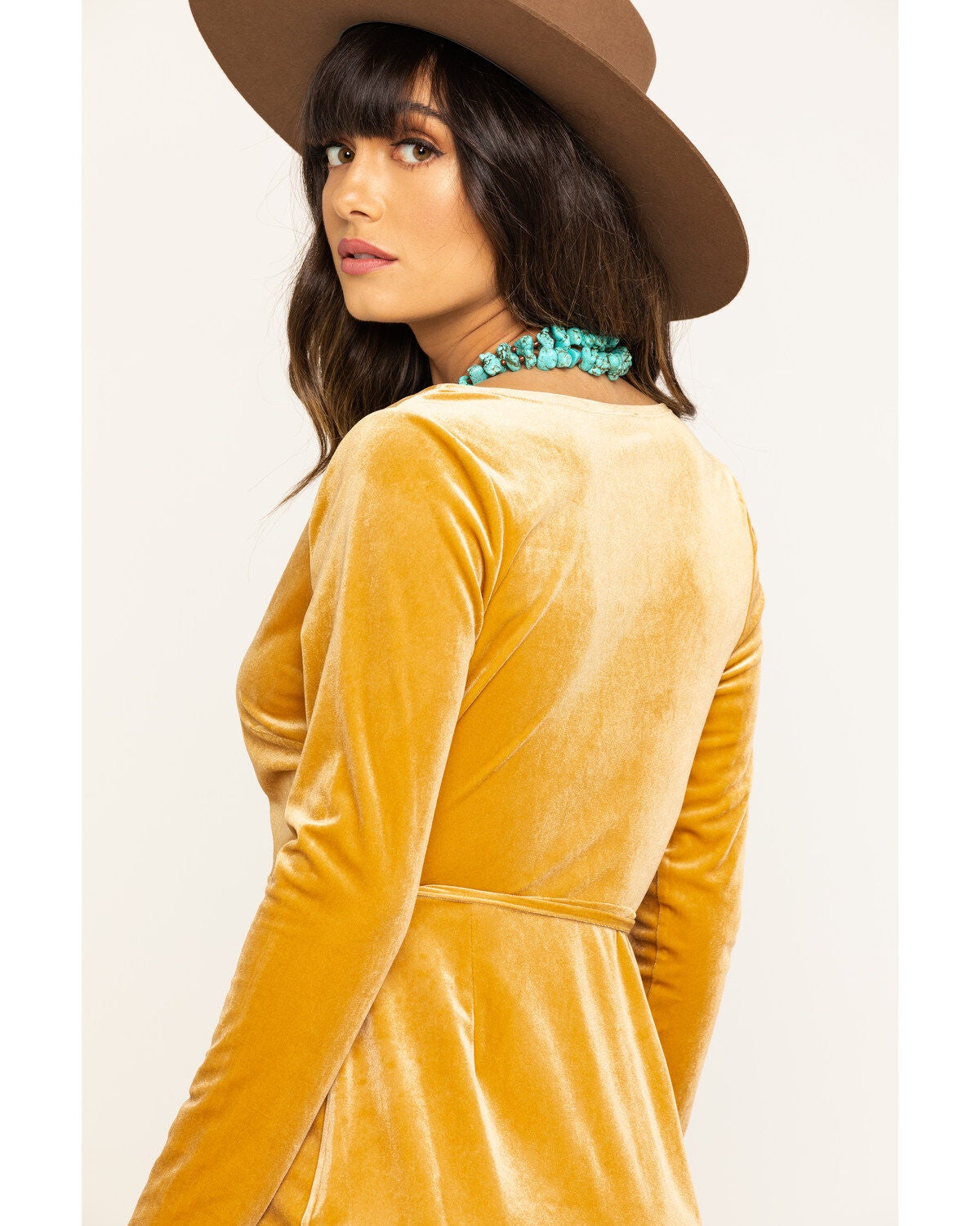 mustard yellow velvet dress