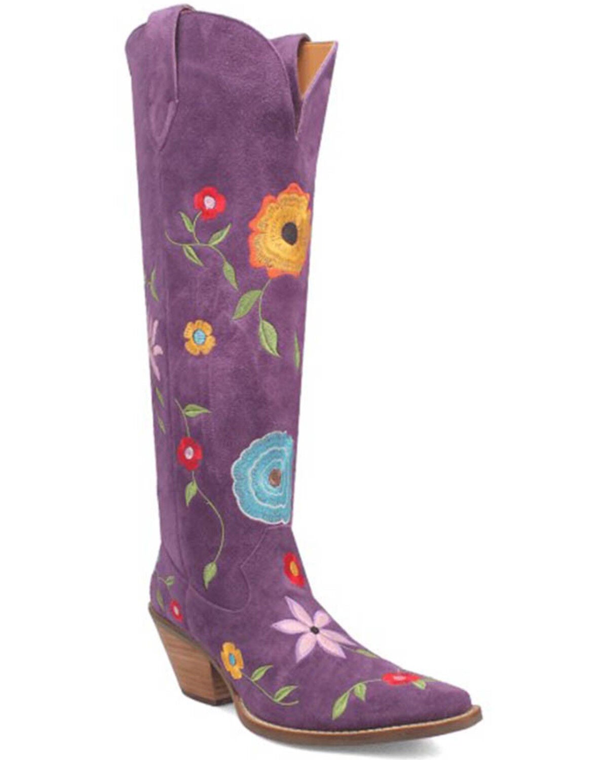Dingo Women's Flower Power Suede Tall Western Boots - Snip Toe, Purple, hi-res