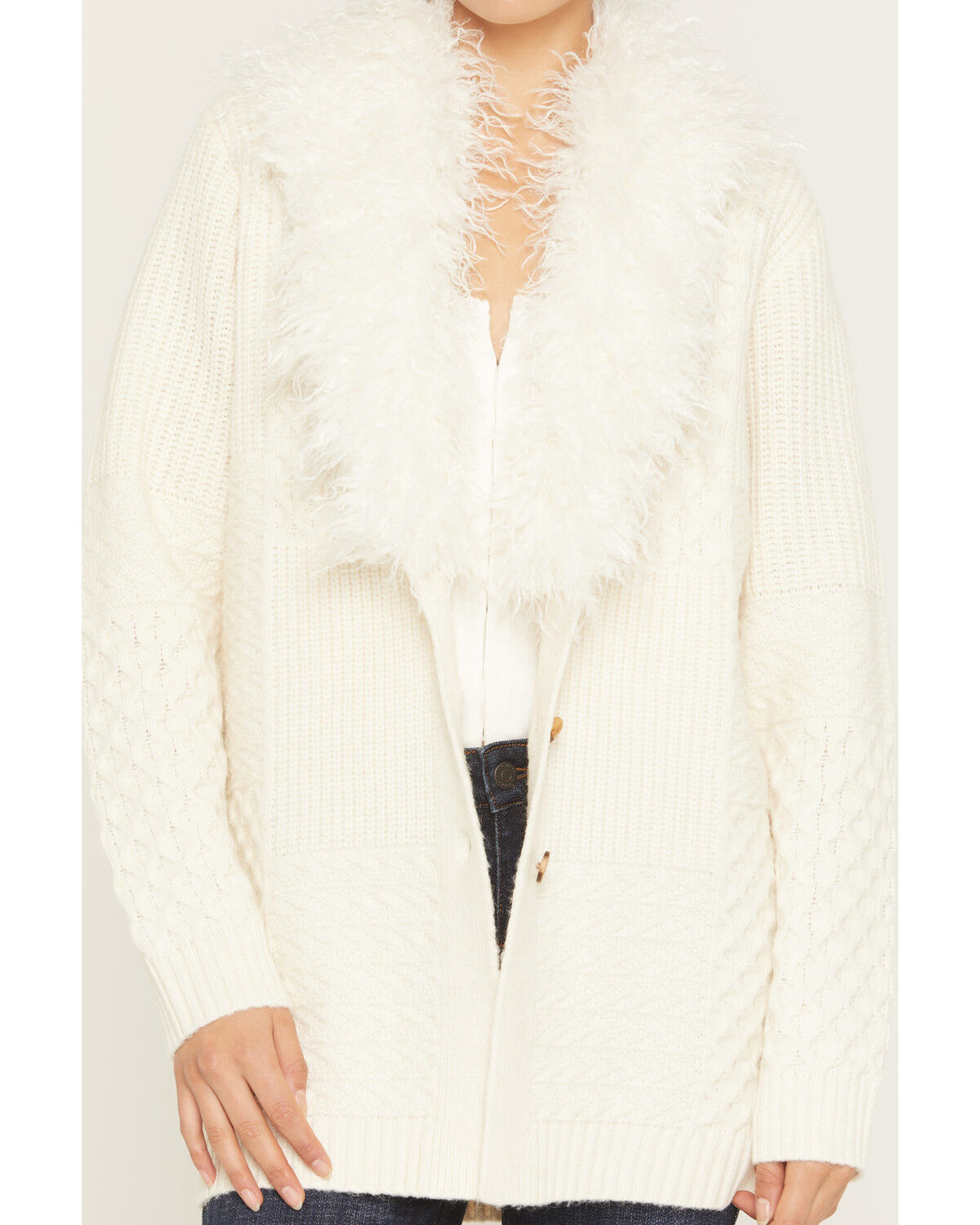 Image #3 - Idyllwind Women's Ryder Fur Collar Button-Down Sweater, Cream, hi-res