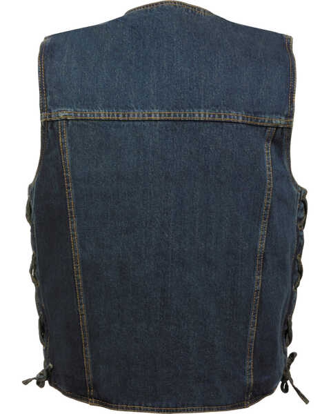Image #2 - Milwaukee Leather Men's Side Lace Denim Vest with Chest Pockets, Blue, hi-res