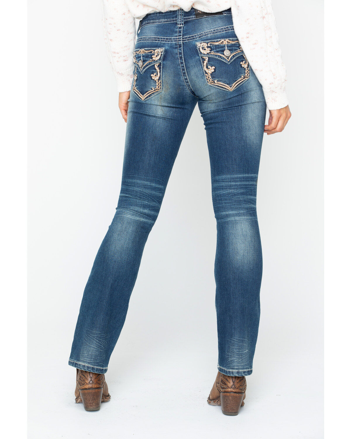 Image #4 - Shyanne Women's Gold Scroll Embroidered Bootcut Jeans, , hi-res