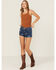 Image #1 - Wrangler Women's California Daisy Floral Print Medium Wash Mid Rise Denim Shorts, , hi-res