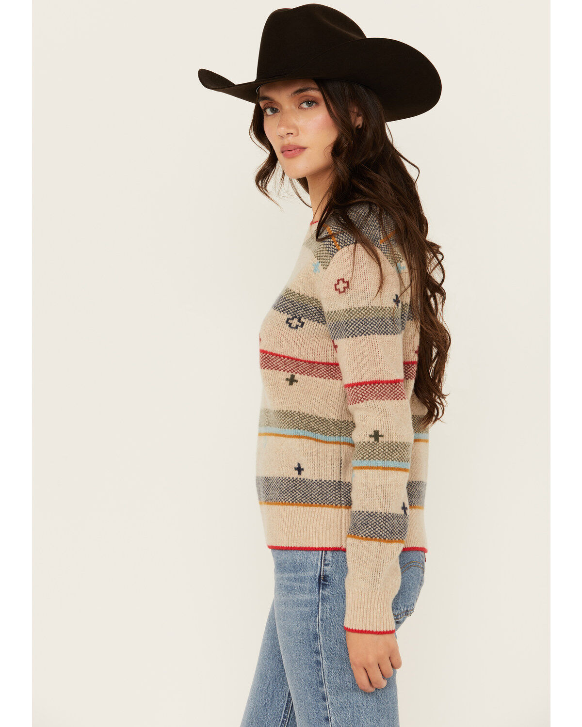 Image #2 - Pendleton Women's Striped Sweater, Oatmeal, hi-res