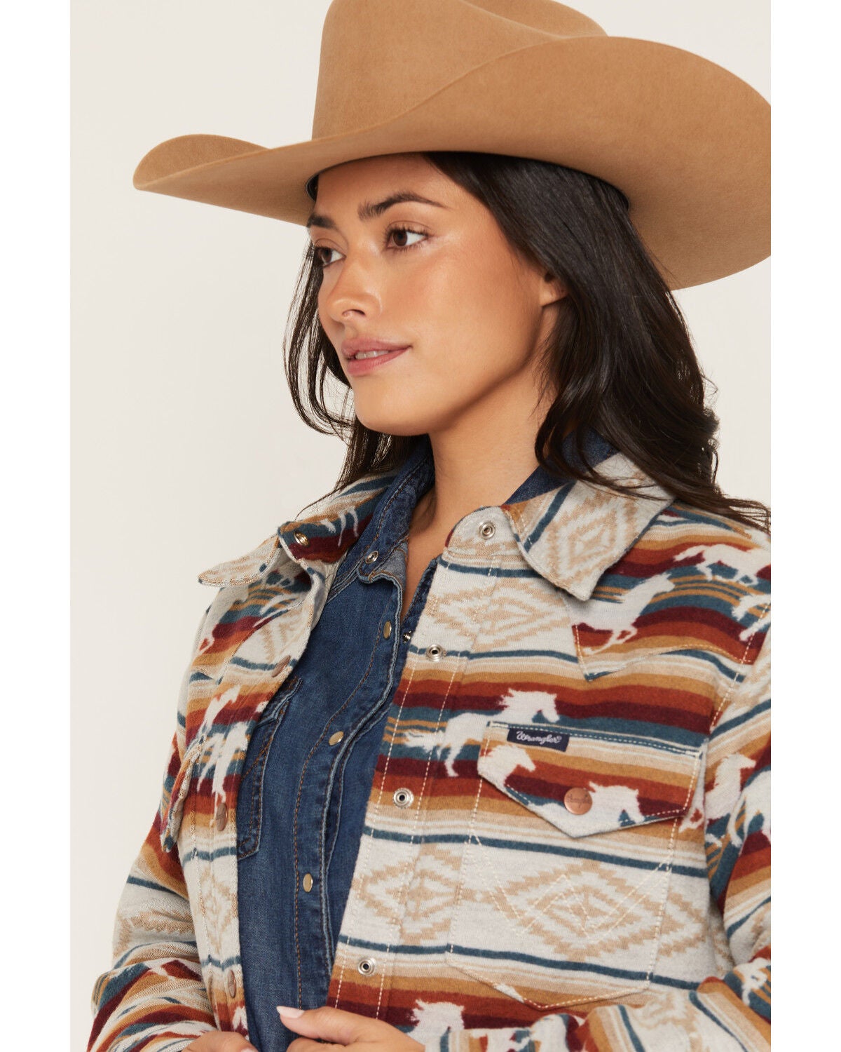 Image #2 - Wrangler Retro Women's Lined Jacquard Shacket, Tan, hi-res