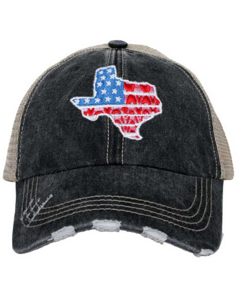 Image #1 - Katydid Women's Texas Flag Black Embroidered Mesh-Back Ball Cap, Black, hi-res