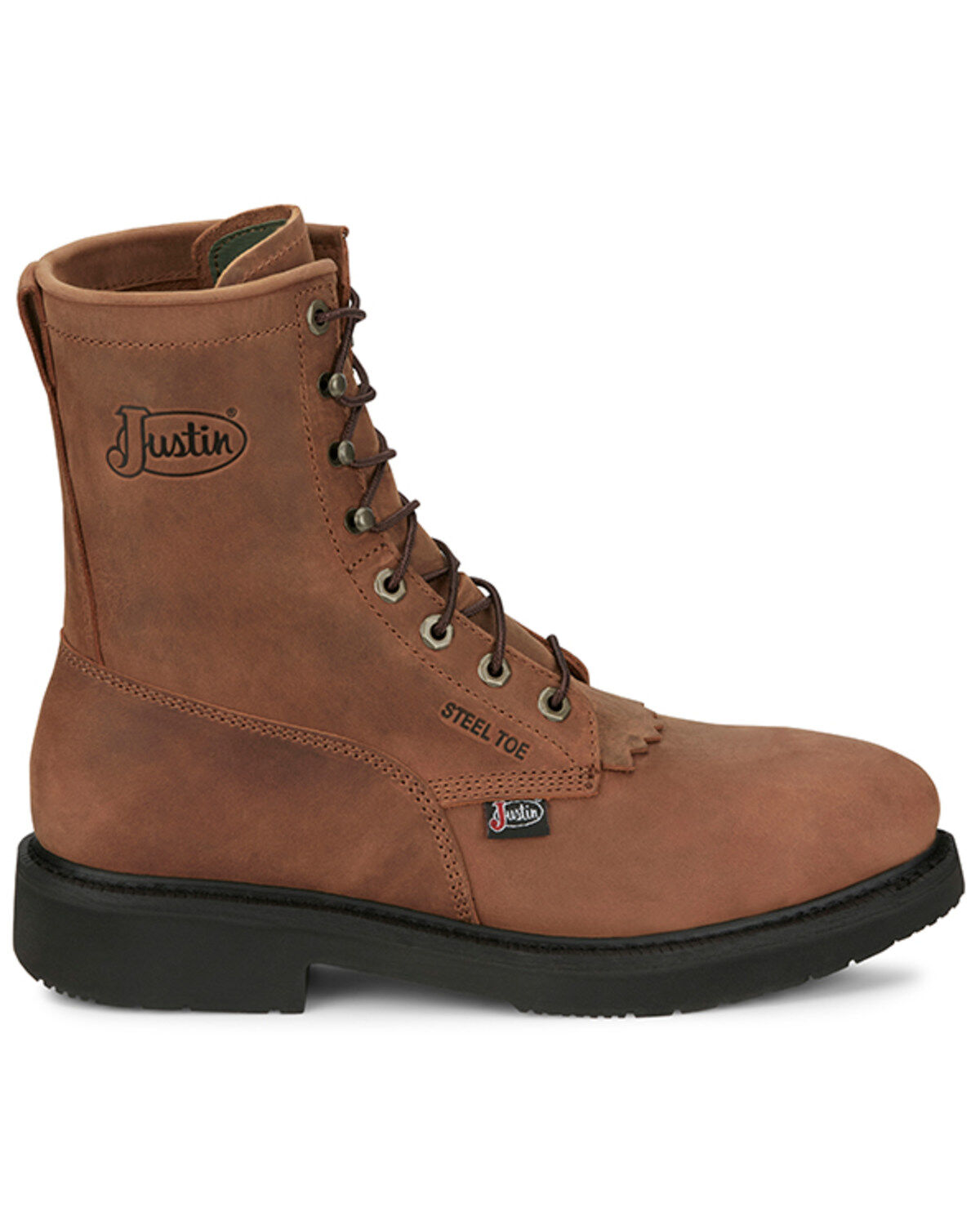 Image #2 - Justin Men's 8" Livestock Lace-Up Work Boots - Steel Toe, Brown, hi-res