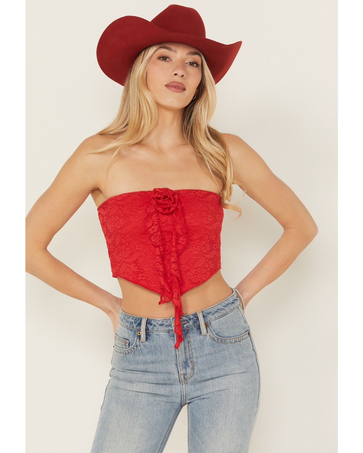 Originality Women's Rosette Tube Top, Red, hi-res