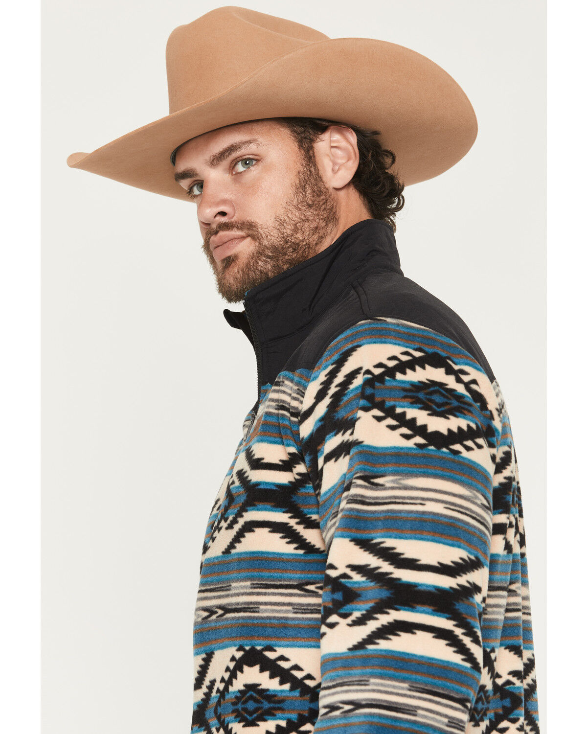 Image #2 - Ariat Men's Basis Southwest 1/4 Zip-Up Fleece Pullover - Big, Teal, hi-res