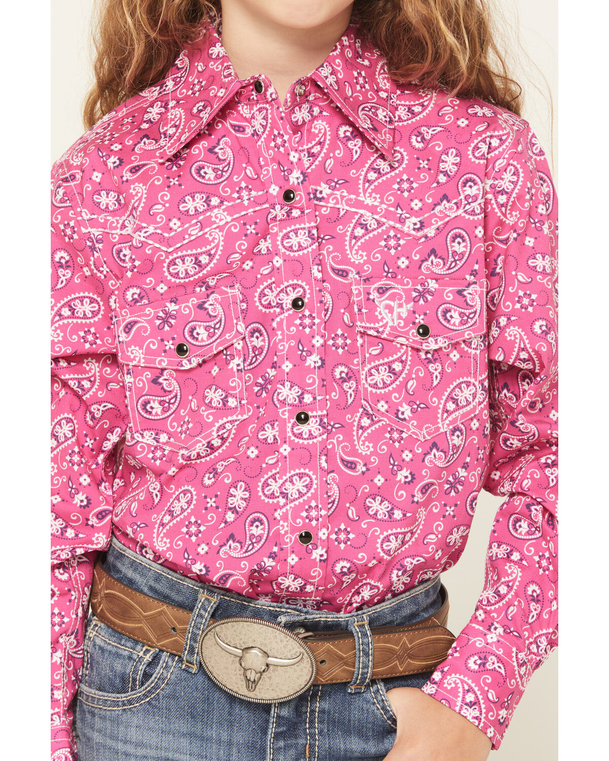 Cowgirl Hardware Girls' Bandana Paisley Print Long Sleeve Snap Stretch Western Shirt