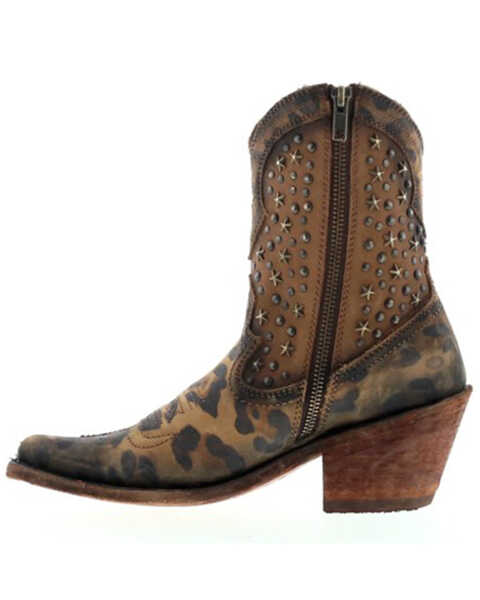 Caborca Silver by Liberty Black Women's Leopard Print Studded Short Western Boots - Pointed Toe, Brown, hi-res
