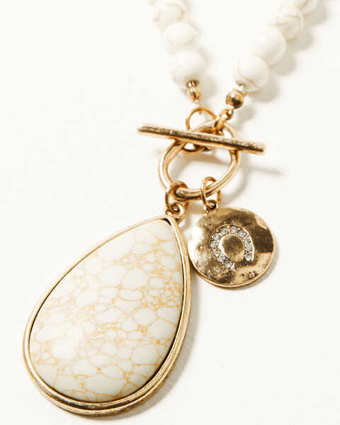 Shyanne Women's Summer Moon Antique Gold Long Pendant Necklace , Off White, hi-res