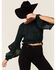 Image #1 - Shyanne Women's Dark Green Animal Print Bell Sleeve Crop Top, Dark Green, hi-res