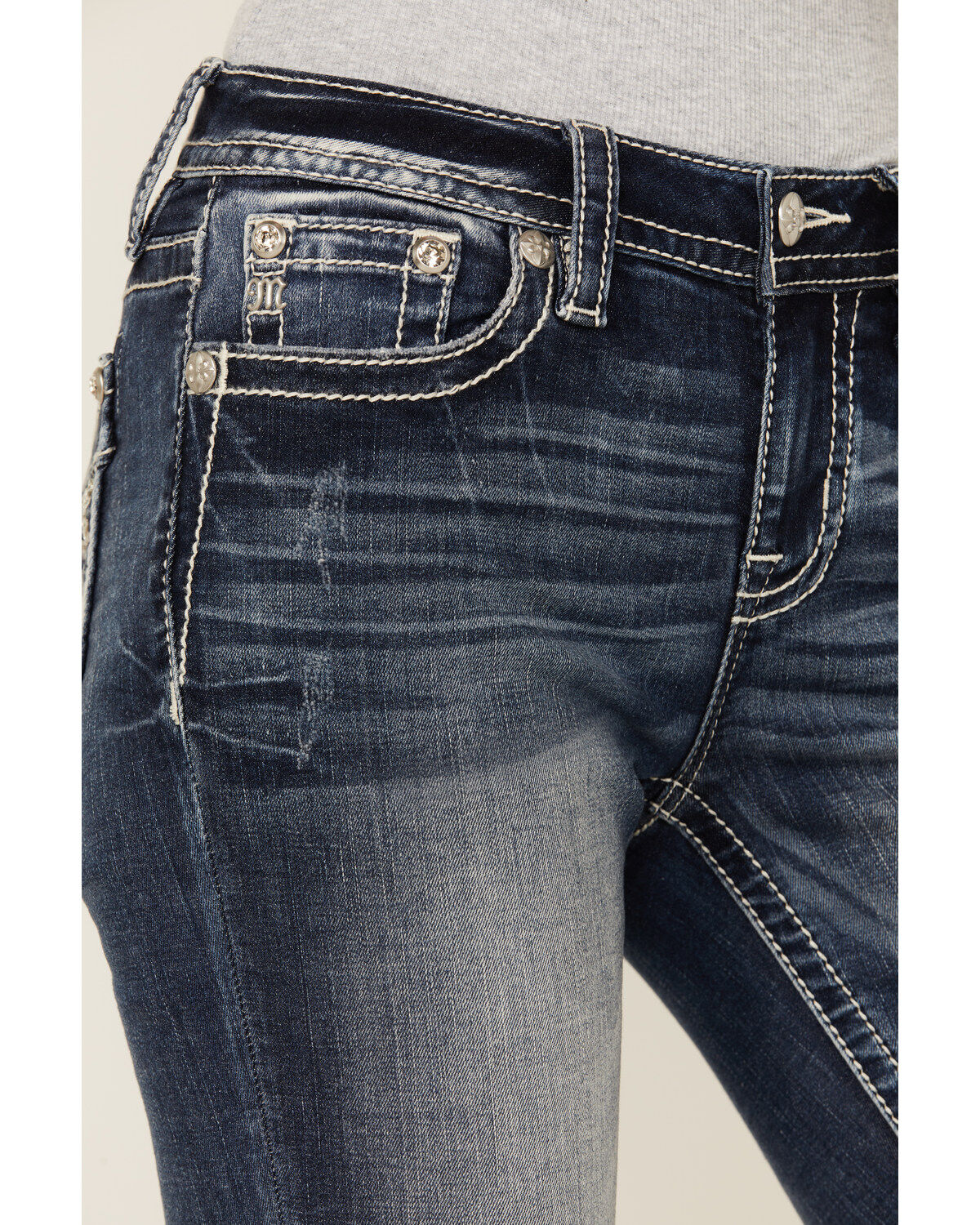 Product Name:  Miss Me Women's Dark Wash Mid Rise Bootcut Stretch Denim Jeans