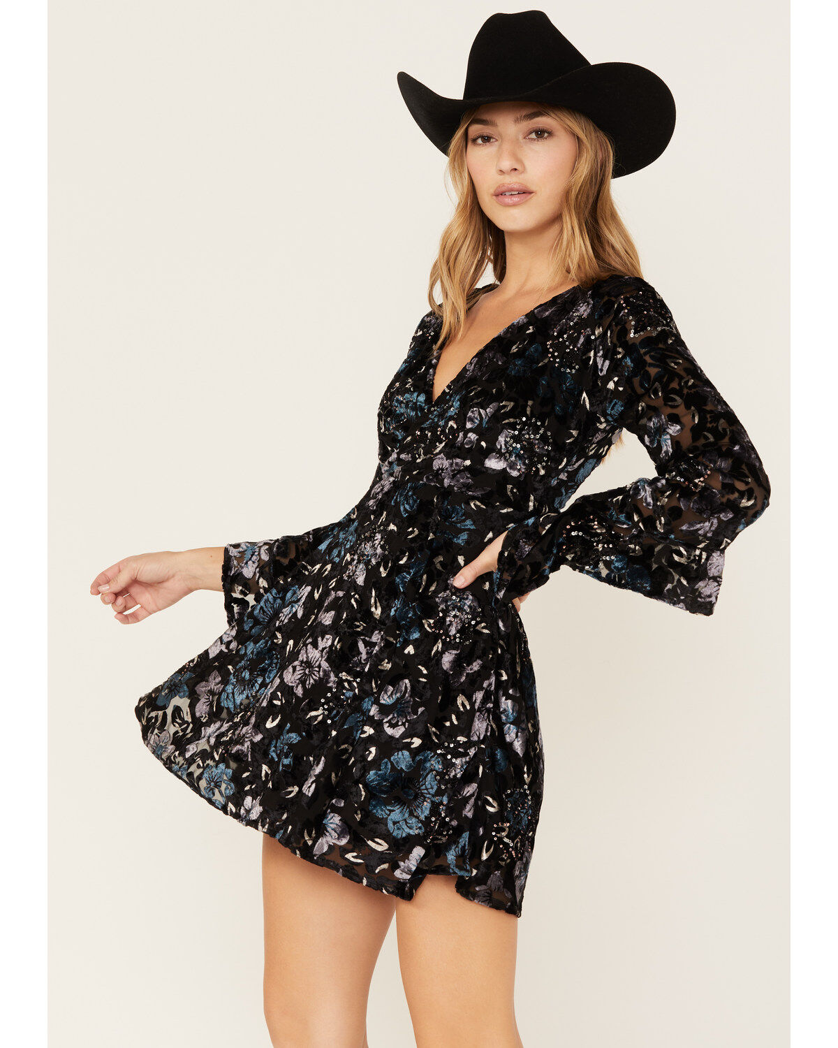 Image #2 - Shyanne Women's Flare Sleeve Burn Out Velvet Dress, , hi-res