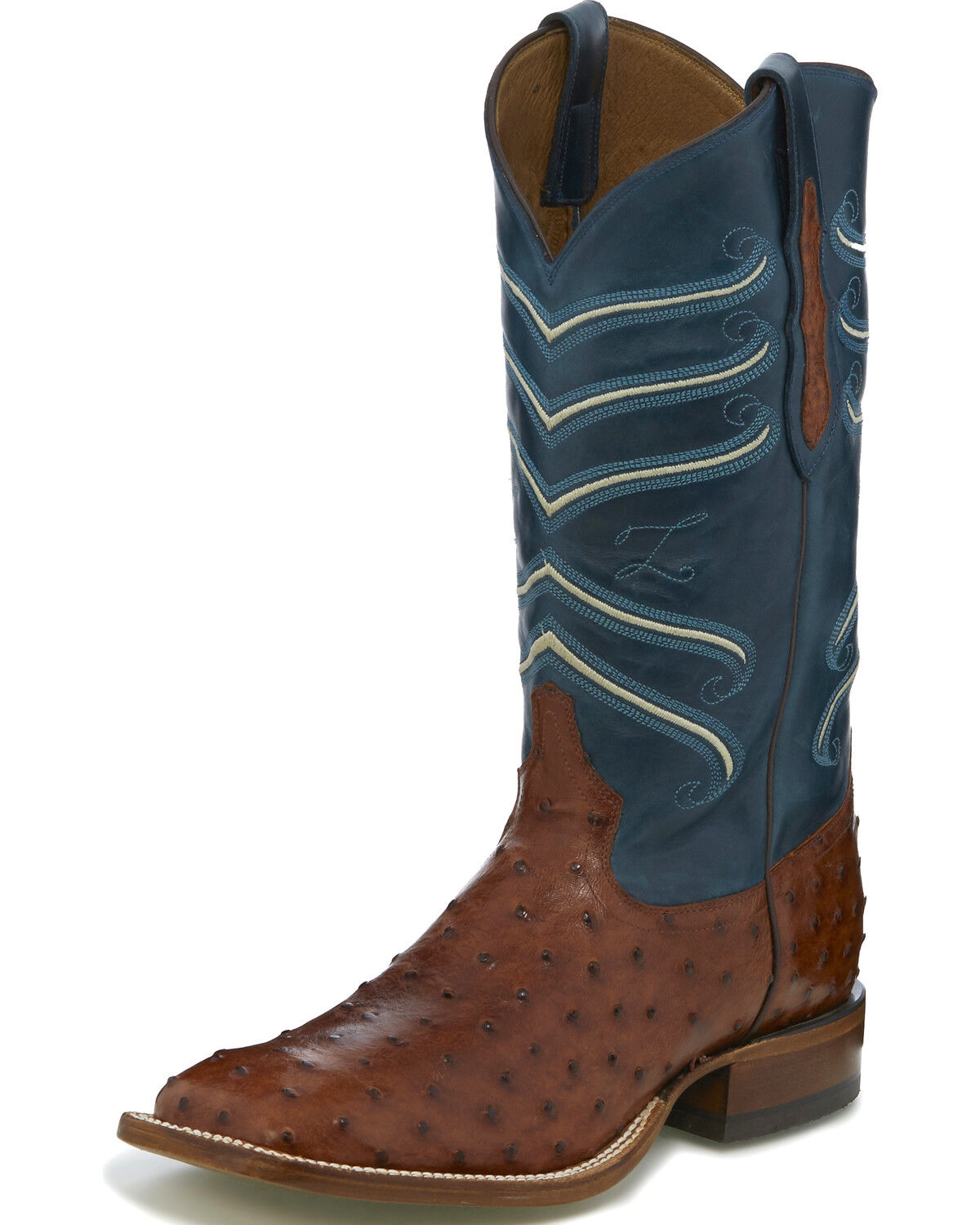 Image #2 - Tony Lama Men's Brown/Blue Full Quill Ostrich Cowboy Boots - Square Toe, , hi-res