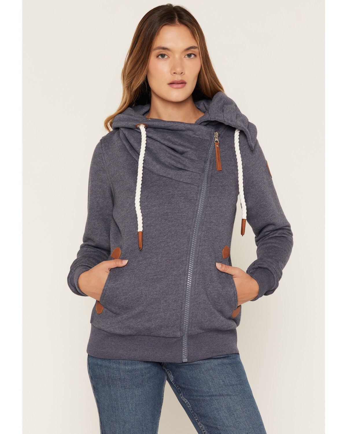 Image #1 - Wanakome Women's Hestia Asymmetrical Full-Zip Sweatshirt, Navy, hi-res