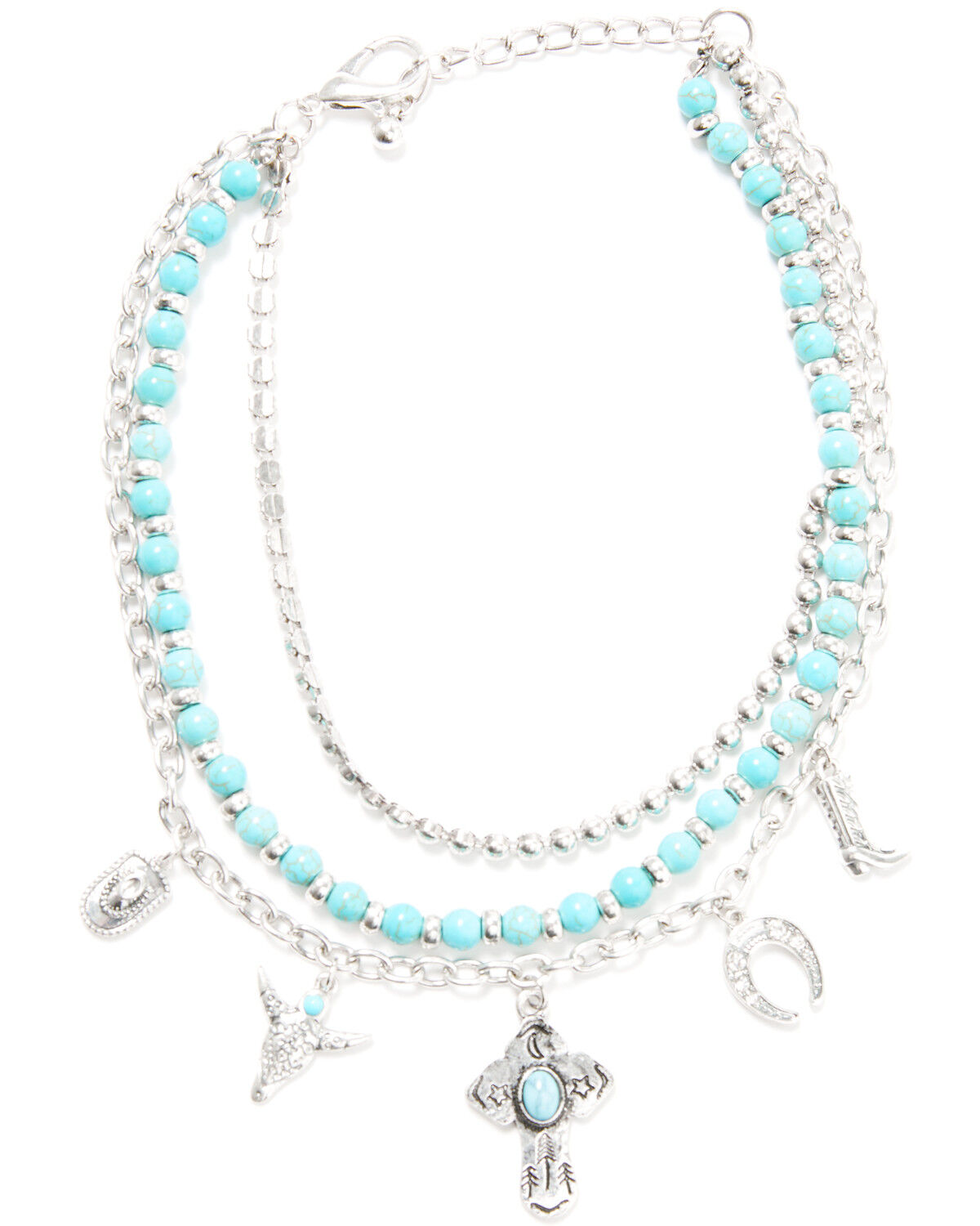 Image #2 - Shyanne Women's Beaded Turquoise Charm Boot Bracelet, Silver, hi-res