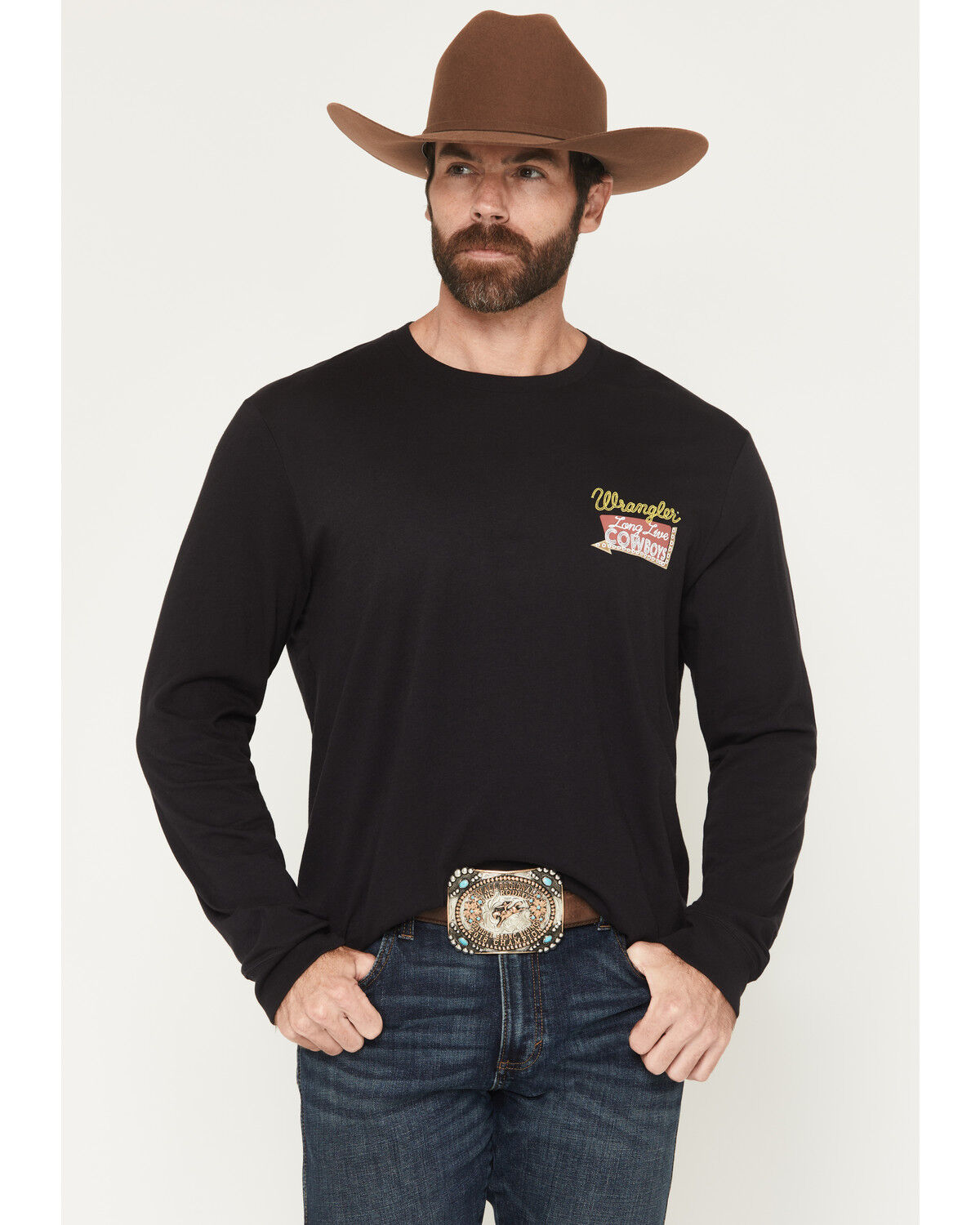Image #2 - Wrangler Men's Long Live Cowboys Long Sleeve Graphic T-Shirt, Black, hi-res