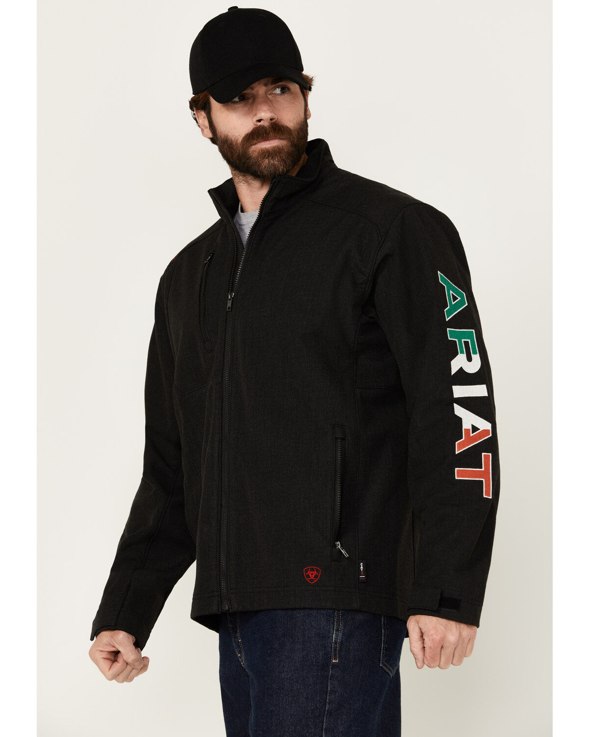 Image #2 - Ariat Men's FR Mexico Team Logo Softshell Jacket, Black, hi-res