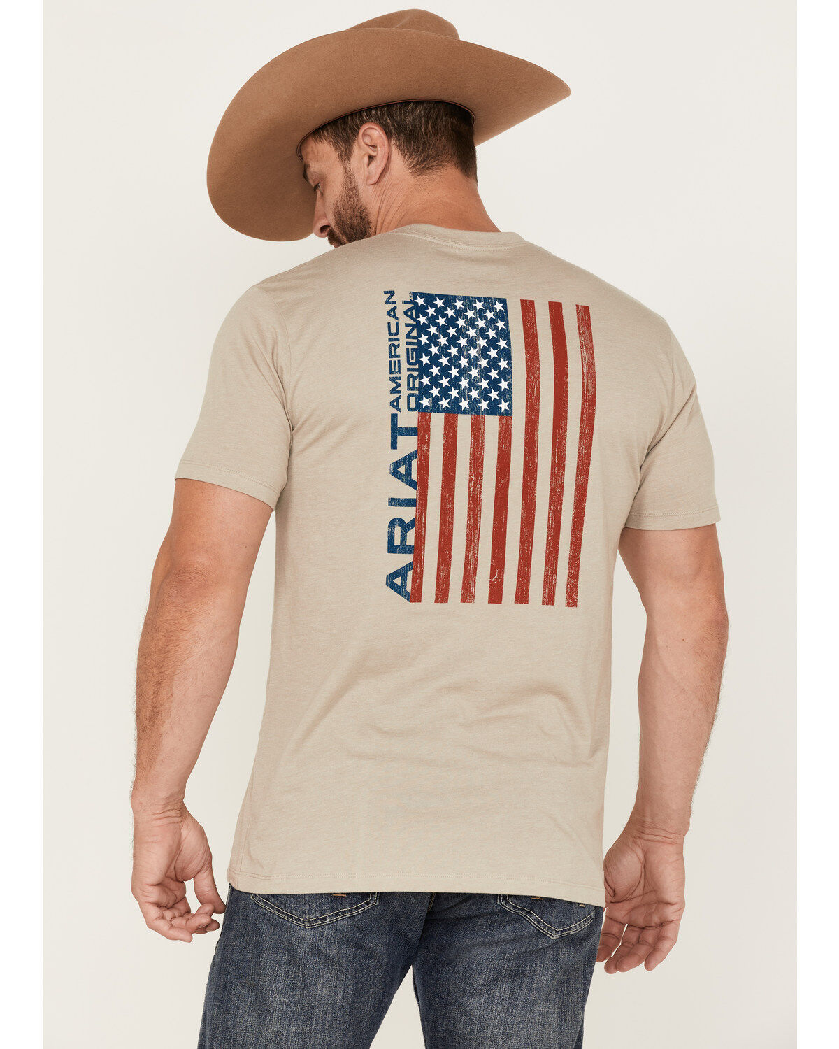 Ariat Men's Woodgrain Khaki American Flag Graphic Short Sleeve T-Shirt