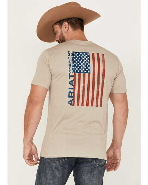Image #4 - Ariat Men's Woodgrain Khaki American Flag Graphic Short Sleeve T-Shirt , , hi-res
