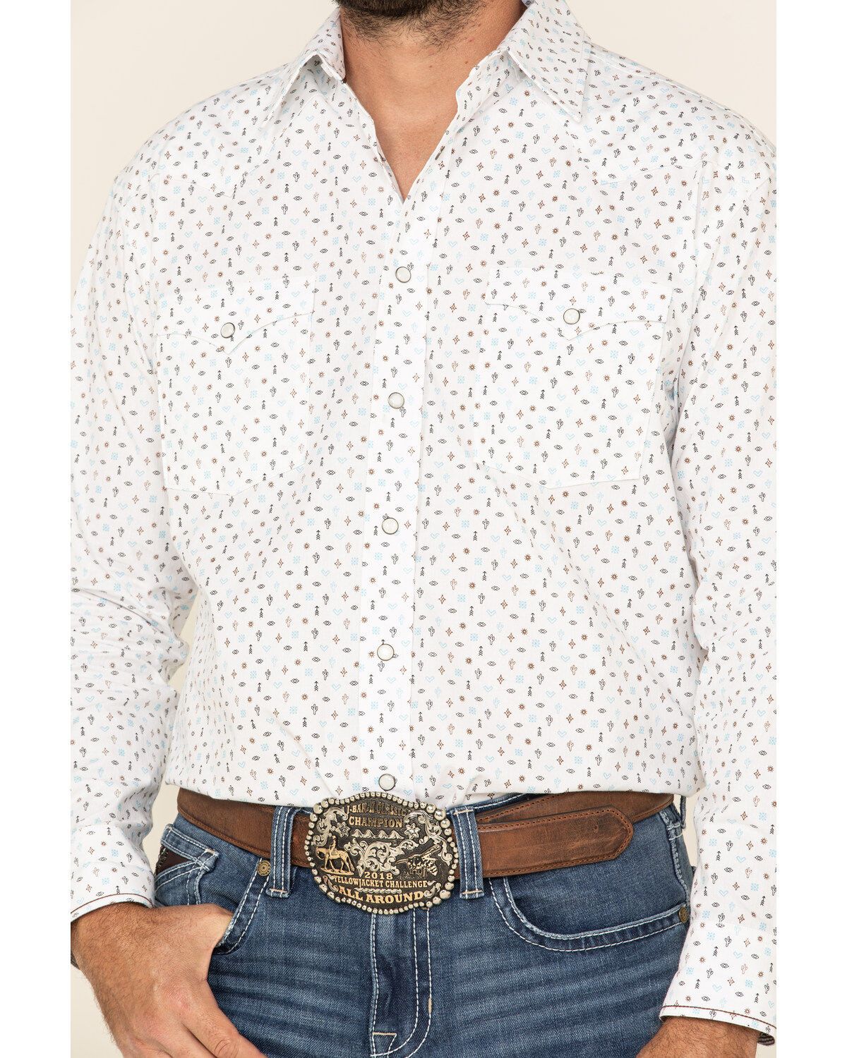Image #3 - Rough Stock By Panhandle Men's Picacho Southwest Geo Print Long Sleeve Western Shirt, White, hi-res
