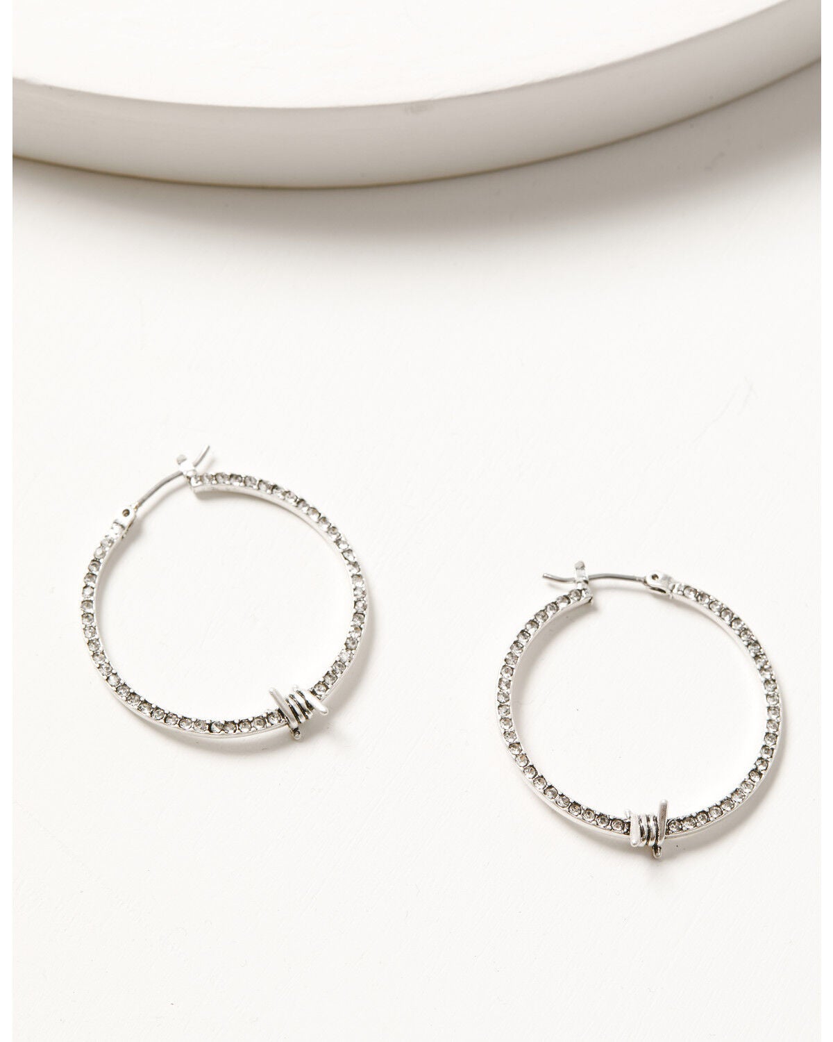 Image #1 - Lainey Wilson Women's Barbed Wire Embellished Hoop Earrings, Silver, hi-res