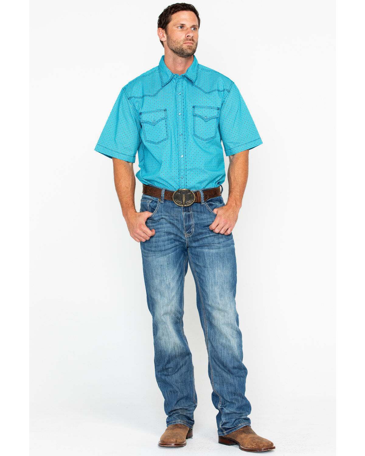Image #6 - Wrangler 20X Men's Competition Geo Print Short Sleeve Snap Western Shirt, , hi-res