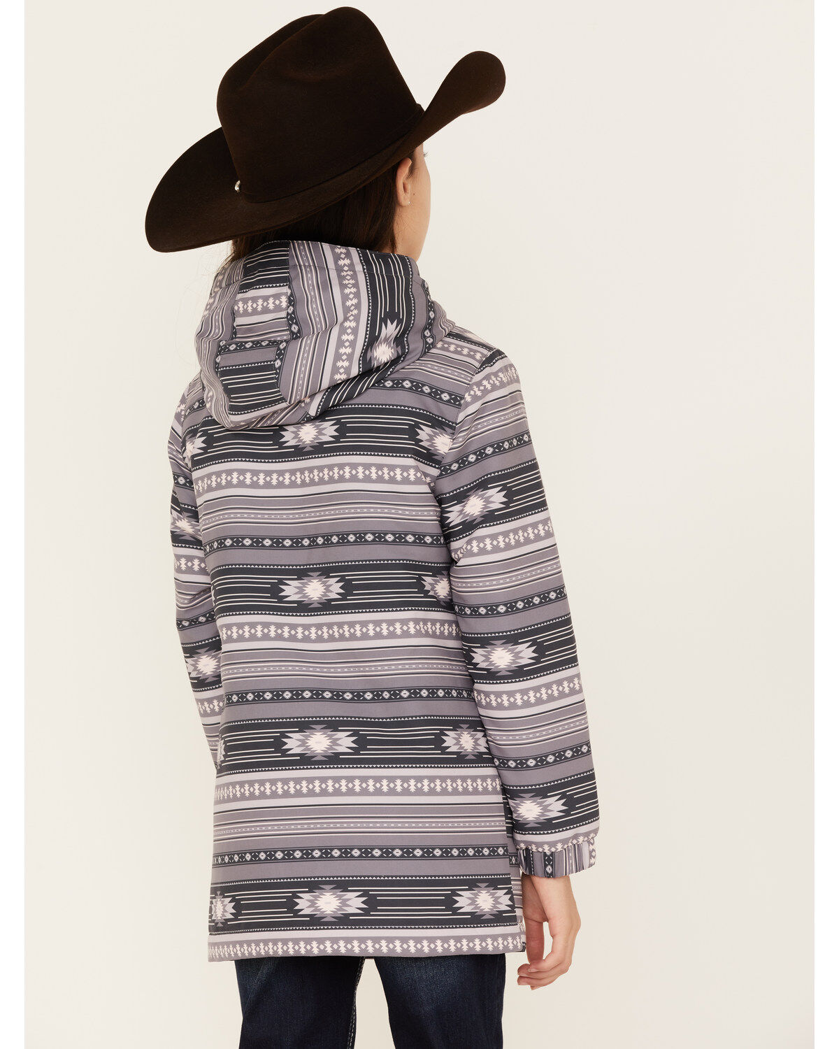 Image #4 - Cruel Girl Girls' Southwestern Stripe Softshell Hooded Jacket, Grey, hi-res