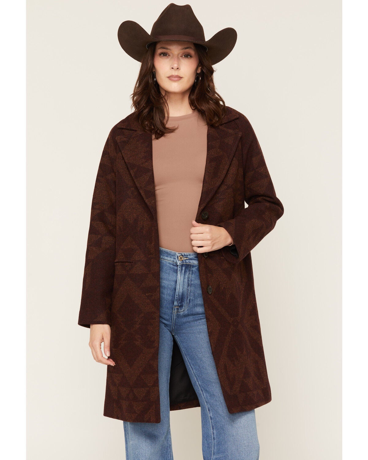 Pendleton Women's Geo Print Button-Down Wool Coat, Red, hi-res