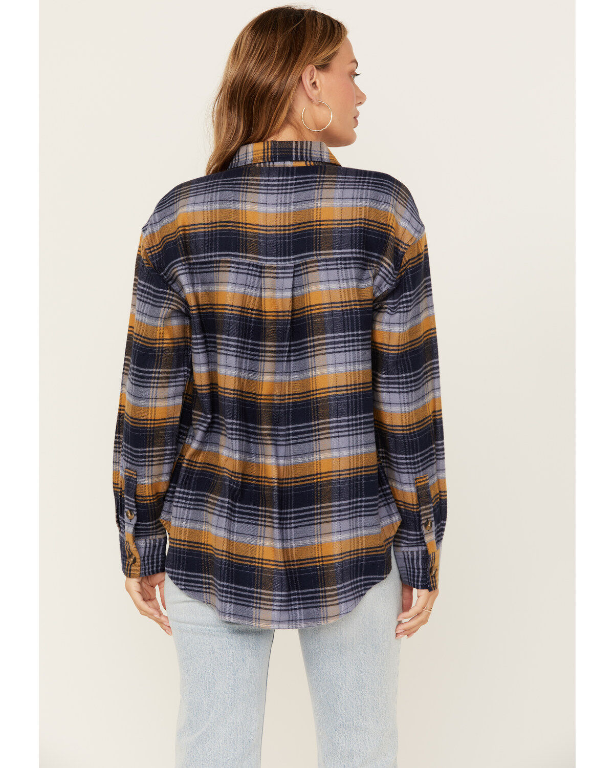 Image #4 - Cleo + Wolf Women's Long Sleeve Button-Down Flannel Boyfriend Shirt, Navy, hi-res