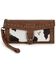 Image #1 - Wrangler Women's Cow Print Trifold RFID Wallet Wristlet with Detachable Credit Card Holder, Brown, hi-res