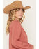 Image #2 - Lovestitch Women's Tonal Floral Embroidered Long Sleeve Button-Down Shirt, Rose, hi-res