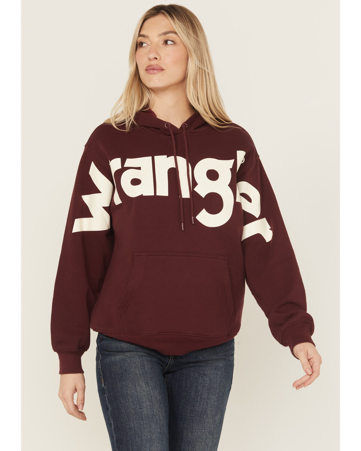 Image #1 - Wrangler Retro Women's Logo Hoodie, Burgundy, hi-res