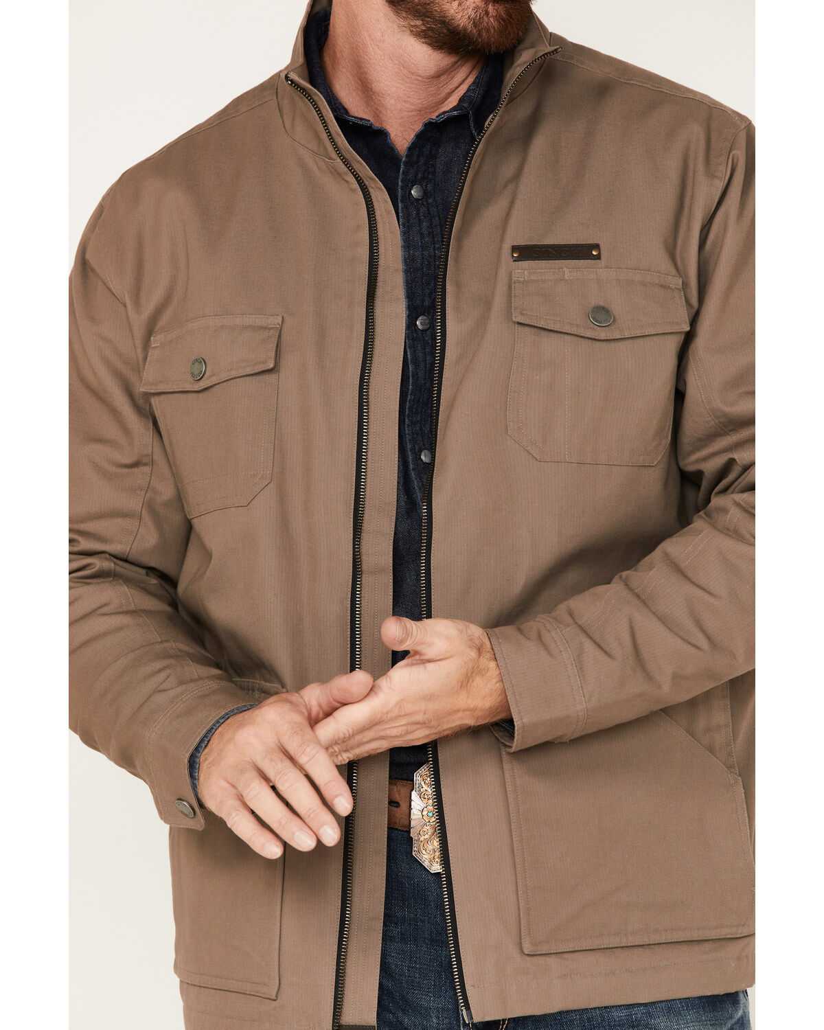 Image #3 - Cinch Men's Solid Brushed Twill Zip Canvas Jacket, Grey, hi-res